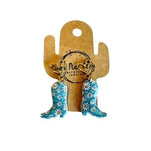 Cowgirl Boot Earrings Heart Studs New Jean Mae Clay Blue Daisy Polymer Clay